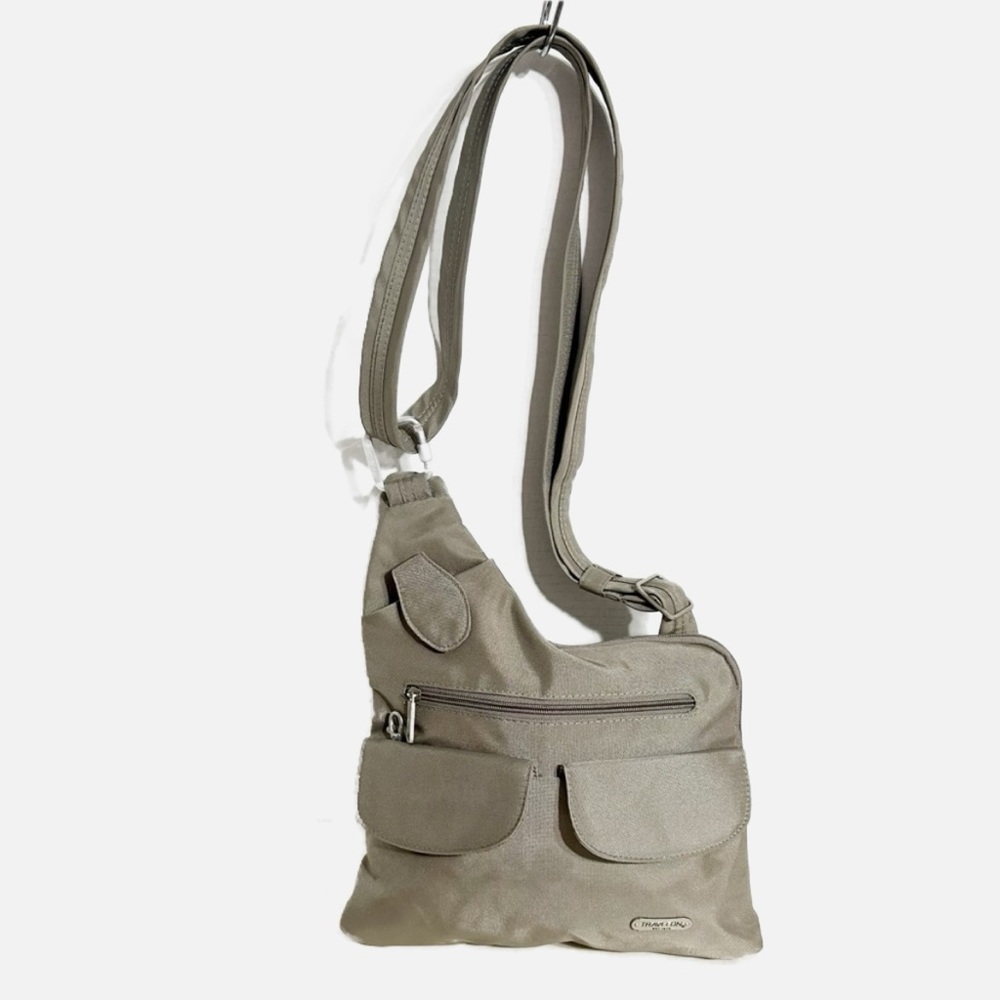Travelon Taupe Poly Nylon Multi-Pocket Anti-Theft Crossbody Travel Bag